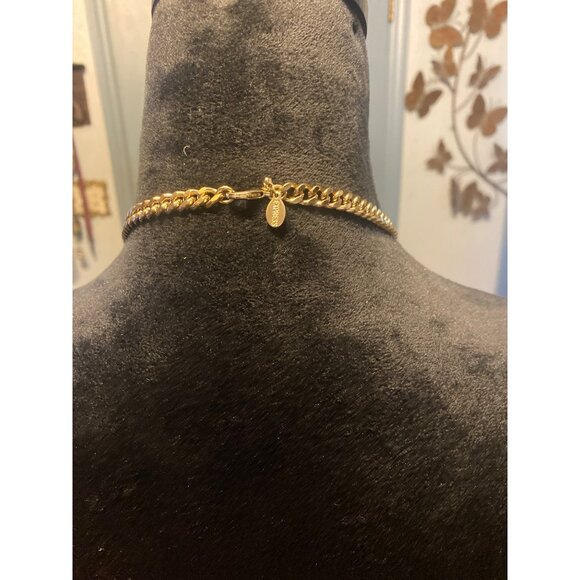 Express Necklace Gold Tone & Peach Floral Statement with Rhinestones 18” length - Picture 5 of 8